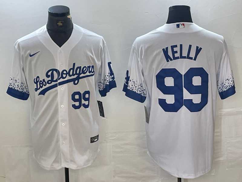 Mens Los Angeles Dodgers #99 Joe Kelly Number White 2021 City Connect Cool Base Stitched Jerseys
